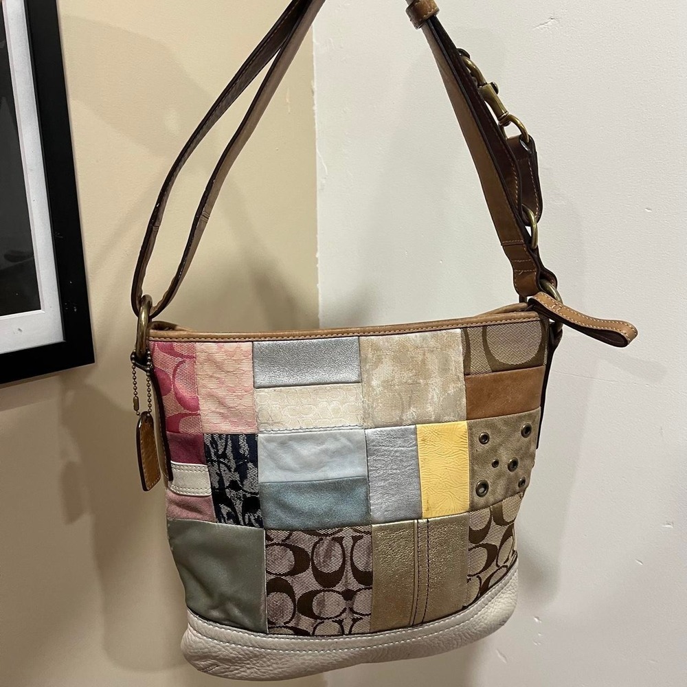 Y2K 2000s Coach Pastel Patchwork Signature C Monogram slim Shoulder Bag/Handbag